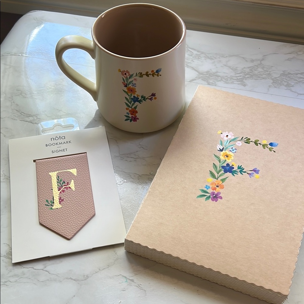 Floral Monogram Mug, Notebook, and Bookmark Set